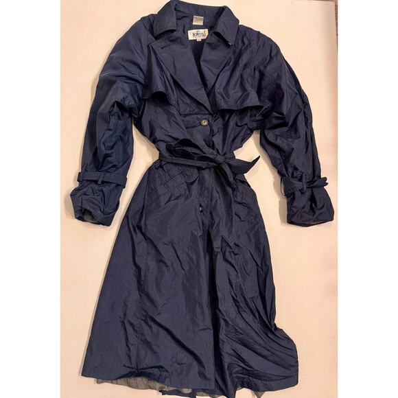Vtg Totes The Totes Coat Women's Trench/Rain Coat Blue Size 12P Hood/Shldr Pads - Picture 1 of 7